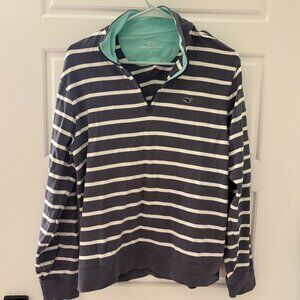 Vineyard Vines Men's Small ¼ Zip Cotton Light Sweater Blue White Stripe Pullover